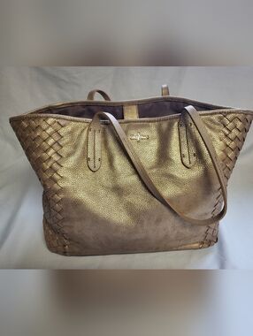 Cole Haan Victoria Gold Toned Woven Leather Tote/Shoulder Bag, Y2K **Read